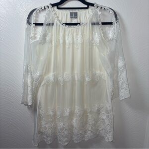 Fair Lady Cream Floral Embroidered Blouse Size 8